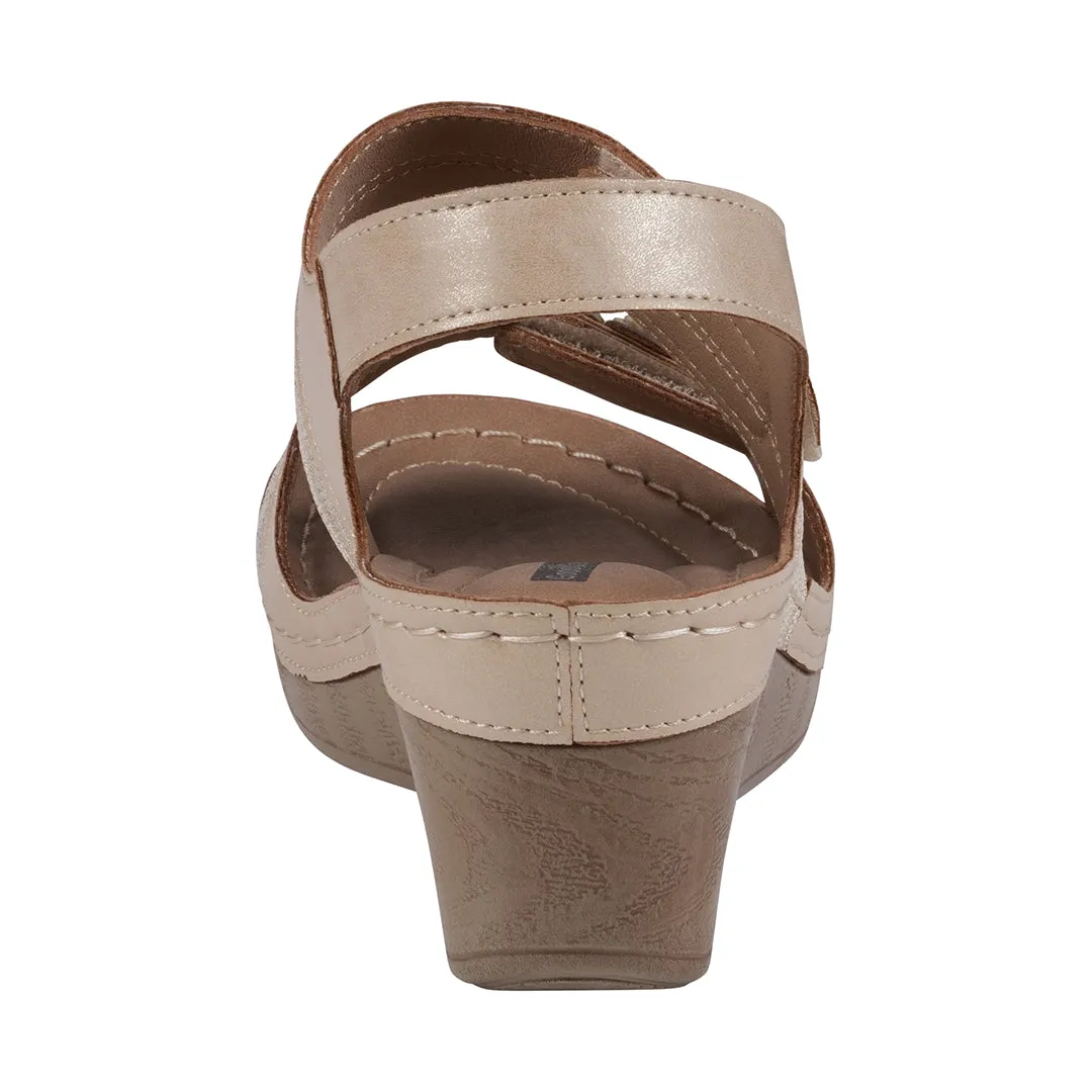 Sandals International Tulip Velcro Gold Double Band Flower Wedge Sandals