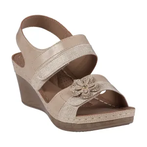 Tulip Velcro Gold Double Band Flower Wedge Sandals Reggae Slim Sandals