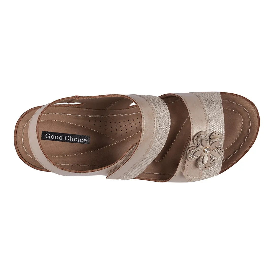 Tulip Velcro Gold Double Band Flower Wedge Sandals Sandals Go Walk