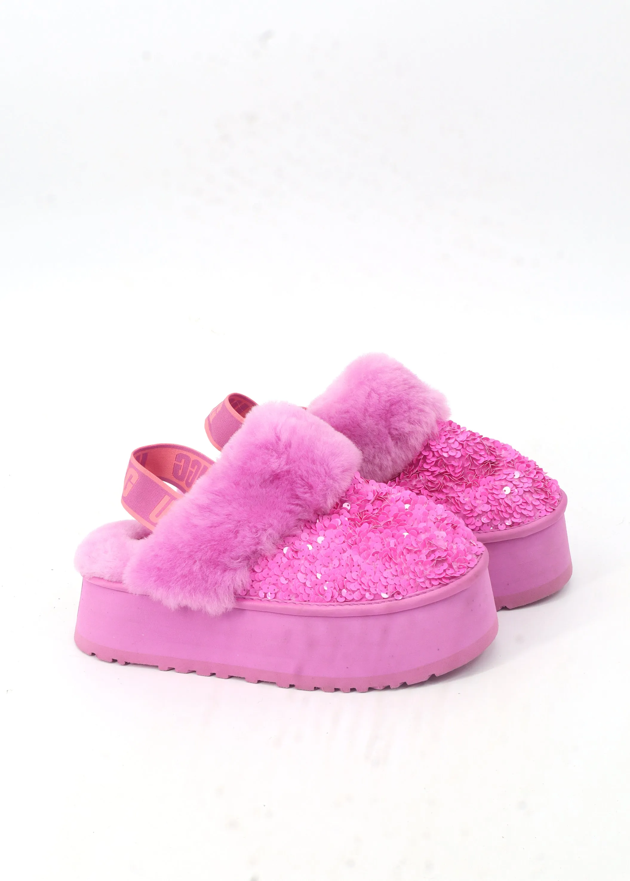 Folding Slippers Women's Sequined Fur Platform Slippers,Pink