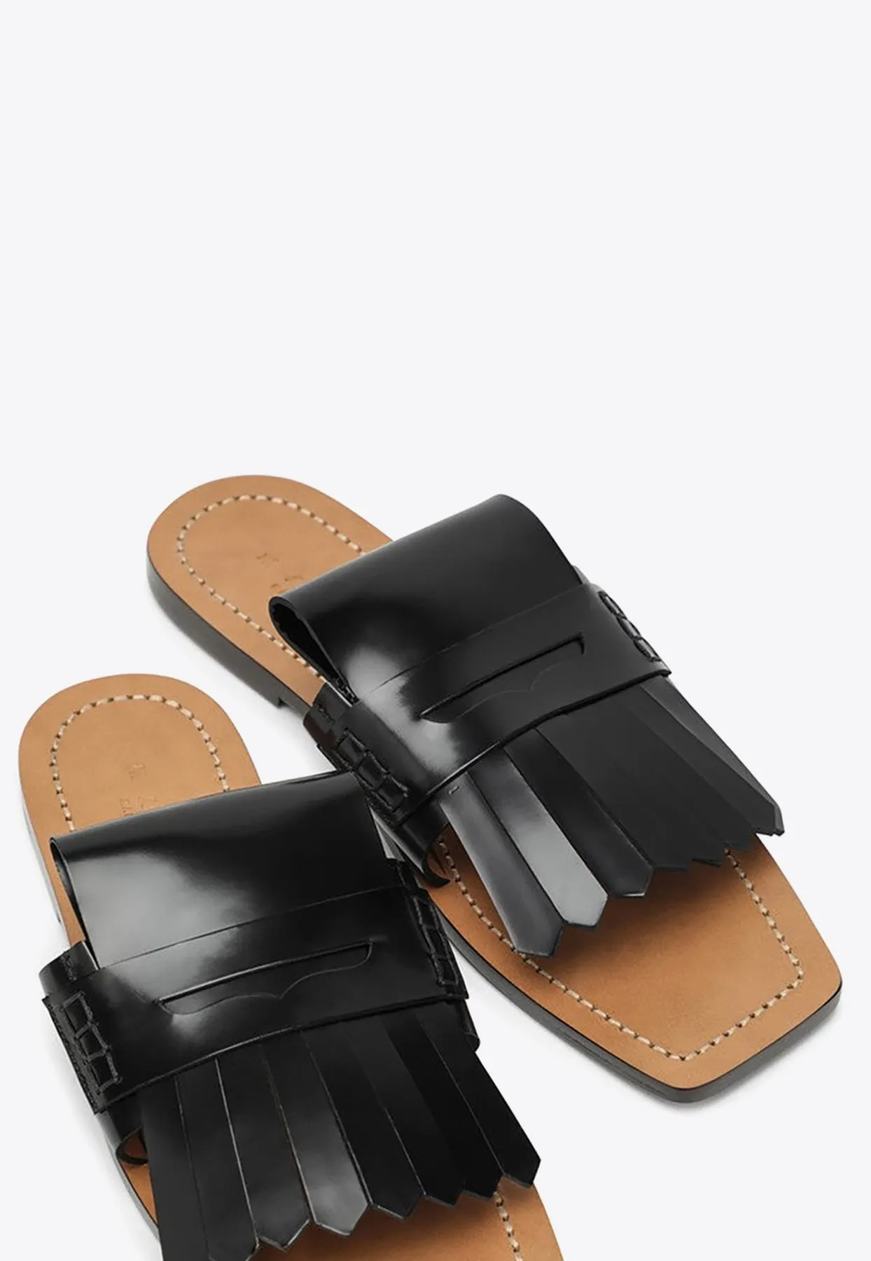 Bambi Square-Toe Leather Sandals Plastic Slides