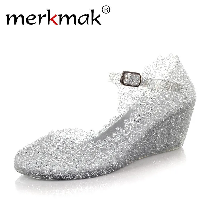 Cheap! 2016 Summer Style Summer Shoes Woman Wedges Sandals High Heels Women Summer Shoes Glass Slipper Jelly Shoe Free Shipping Simple Sandals