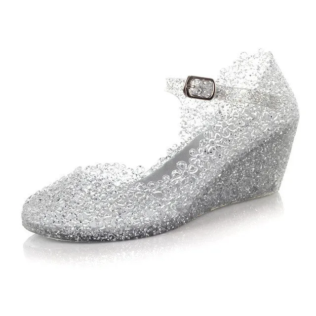 Cheap! 2016 Summer Style Summer Shoes Woman Wedges Sandals High Heels Women Summer Shoes Glass Slipper Jelly Shoe Free Shipping Sandals Select