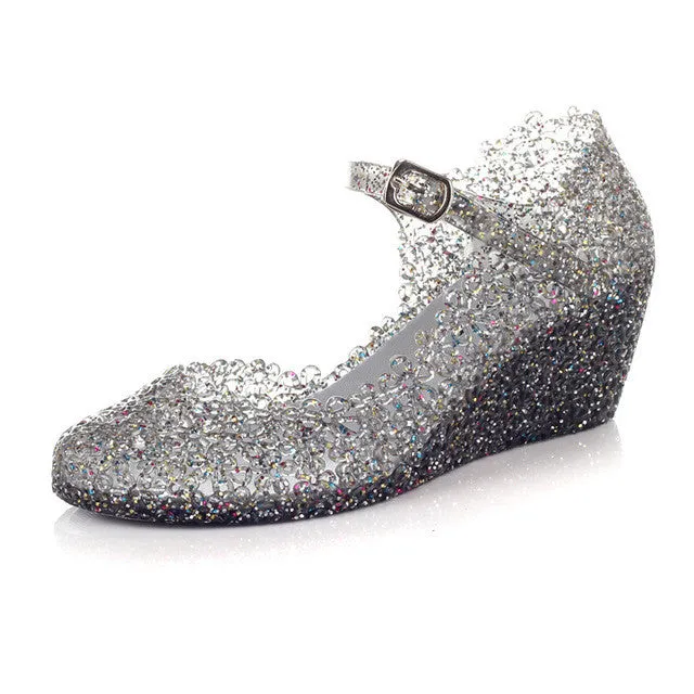 Sandals And Flip Flops Cheap! 2016 Summer Style Summer Shoes Woman Wedges Sandals High Heels Women Summer Shoes Glass Slipper Jelly Shoe Free Shipping