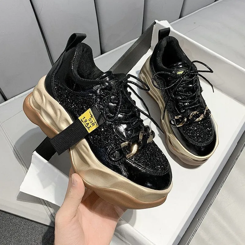 Sequined Bling Breathable Round Toe Red Shoes 6. NULL