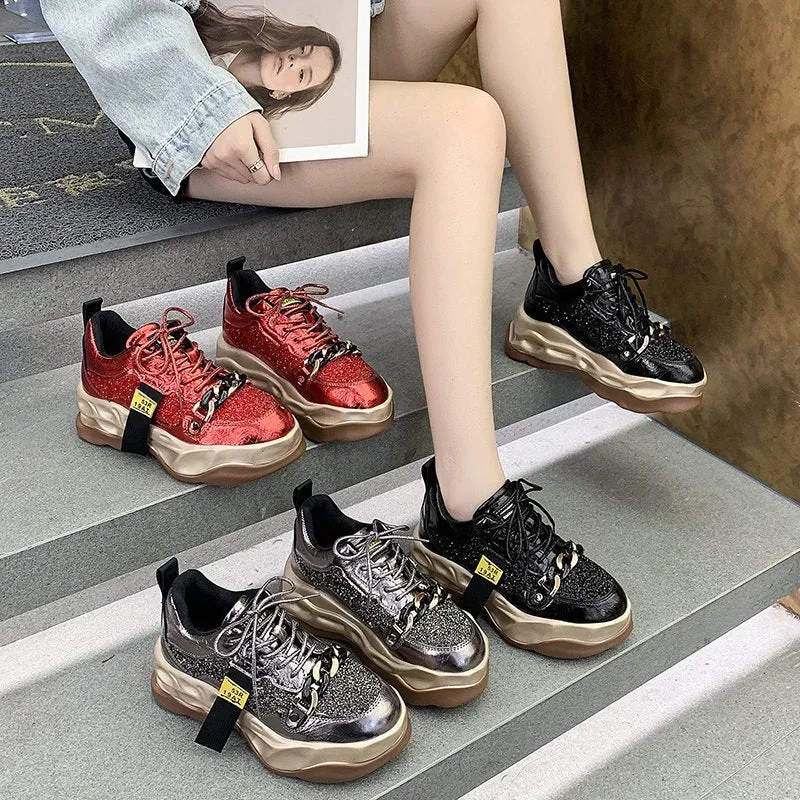 Jack Skellington Sneakers Sequined Bling Breathable Round Toe Red Shoes