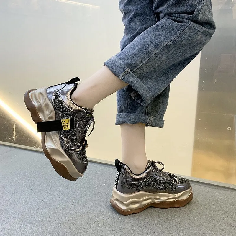 Sequined Bling Breathable Round Toe Red Shoes Berluti Sneakers