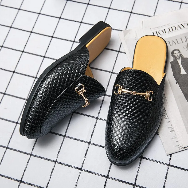 Designer Brand Luxury Black Half Shoes For Men Leather Shoes Mens Mules Casual Slides Slippers Sandals Men Fashion Mocassin Matisse Slippers