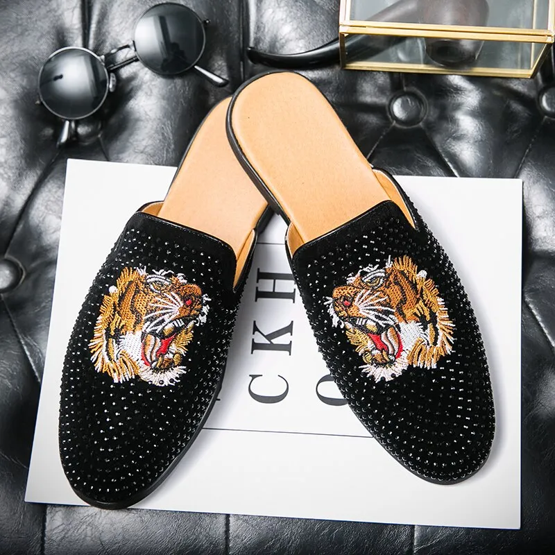 Tiddler Slippers Designer Brand Luxury Black Half Shoes For Men Leather Shoes Mens Mules Casual Slides Slippers Sandals Men Fashion Mocassin