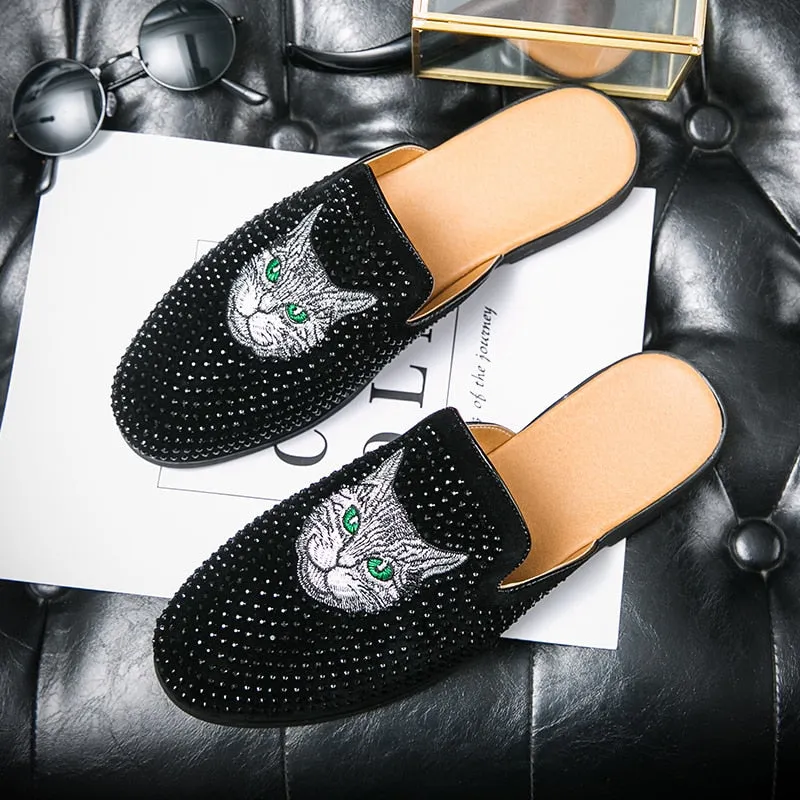 Plush Animal Slippers Designer Brand Luxury Black Half Shoes For Men Leather Shoes Mens Mules Casual Slides Slippers Sandals Men Fashion Mocassin