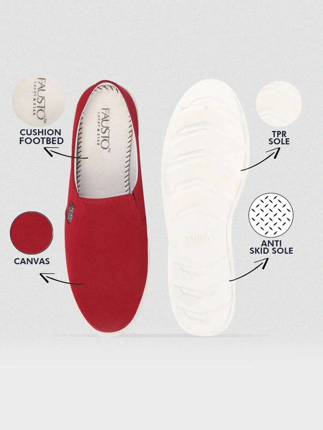 Men Cherry Casual Back Open Canvas Stylish Slip On Shoes Light Gray Slip Ons