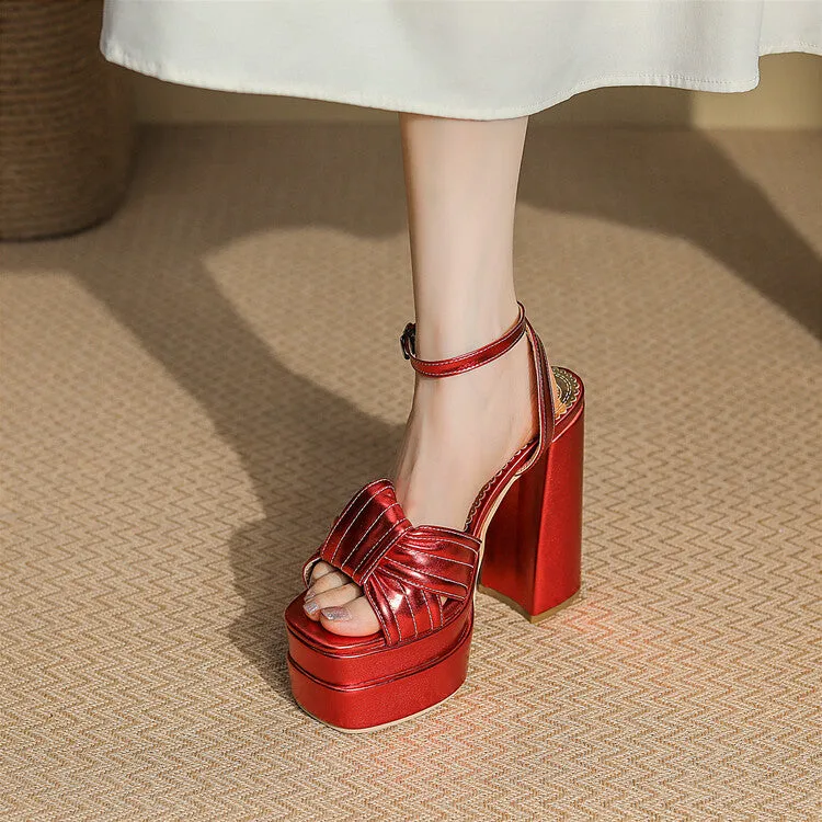 As Sandals Women's Patent Roman Gladiator Block Chunky Heel Platform Sandals