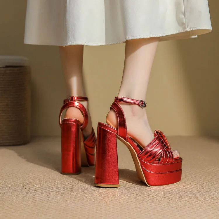 Italian Shoemaker Sandals Women's Patent Roman Gladiator Block Chunky Heel Platform Sandals