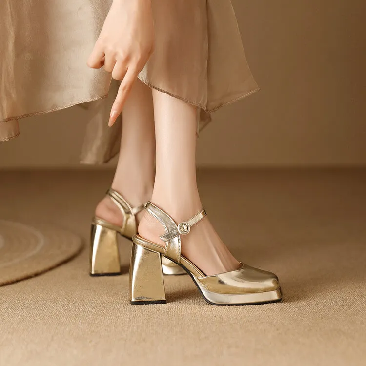 Sandals 777 Deal Women's Square Toe Patent Block Heel Platform Sandals