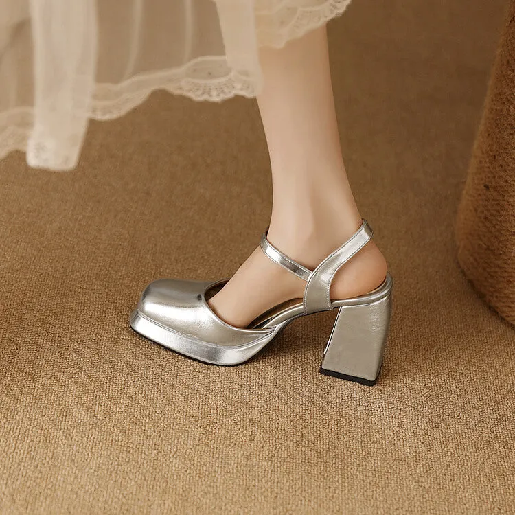 Women's Square Toe Patent Block Heel Platform Sandals Best Sandals For Arch Support