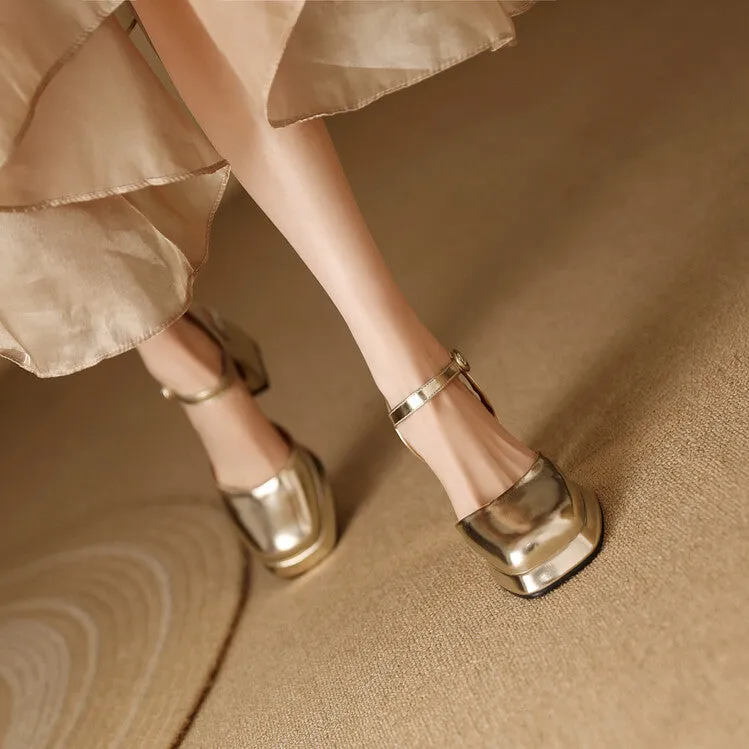 Sandals Brickstone Women's Square Toe Patent Block Heel Platform Sandals