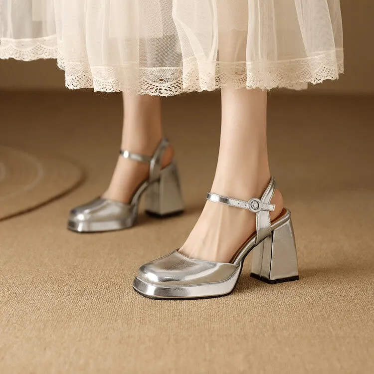 Earthing Grounding Sandals Women's Square Toe Patent Block Heel Platform Sandals