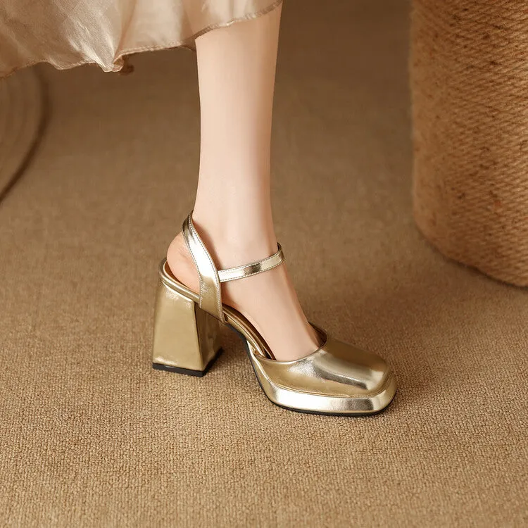 Jimmy Choo Sandals Women's Square Toe Patent Block Heel Platform Sandals