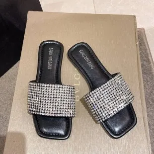 Flip And Flop Cast Amozae  Summer Rhinestone Slippers New Women Fashion Wild Beach Flip Flops Bright Flat Bottom Outdoor Sandals For Women Shoes