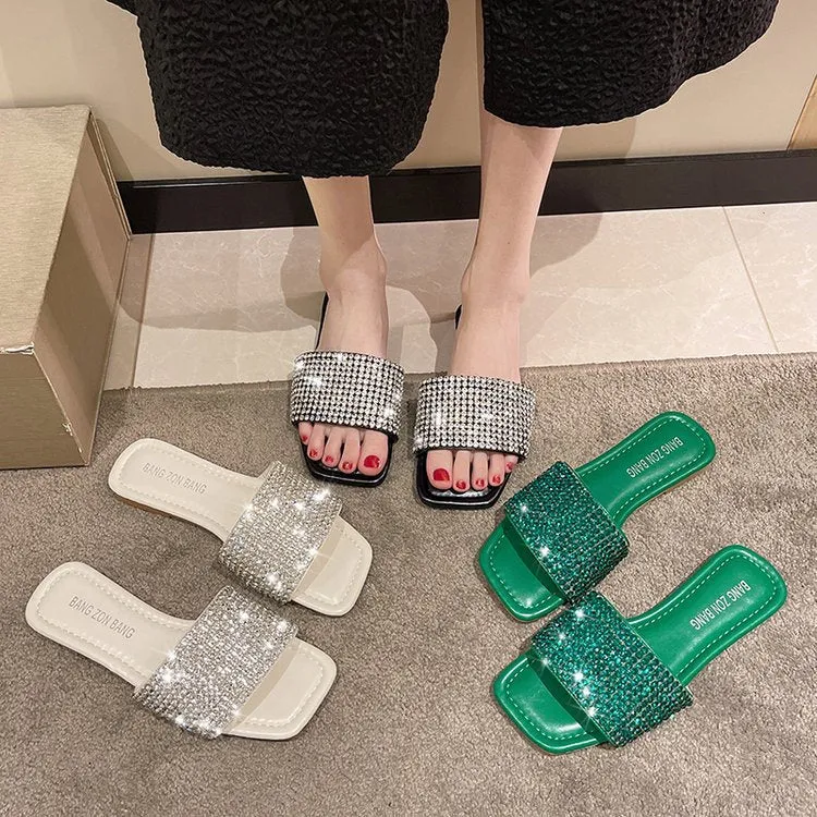 Angry Birds Flip Flops Amozae  Summer Rhinestone Slippers New Women Fashion Wild Beach Flip Flops Bright Flat Bottom Outdoor Sandals For Women Shoes