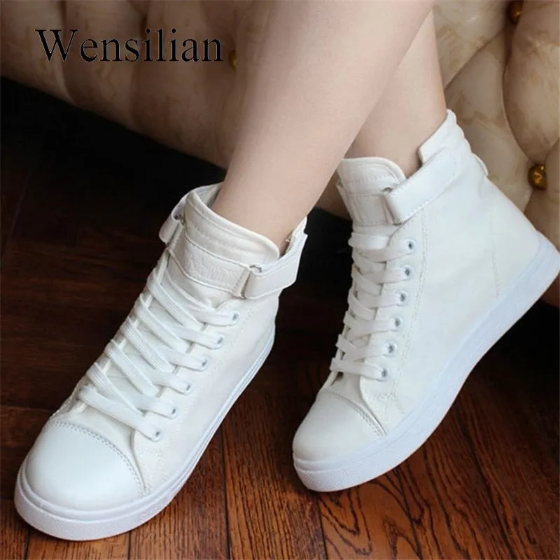 Sneakers With Heels Vulcanize Shoes White Denim Sneakers