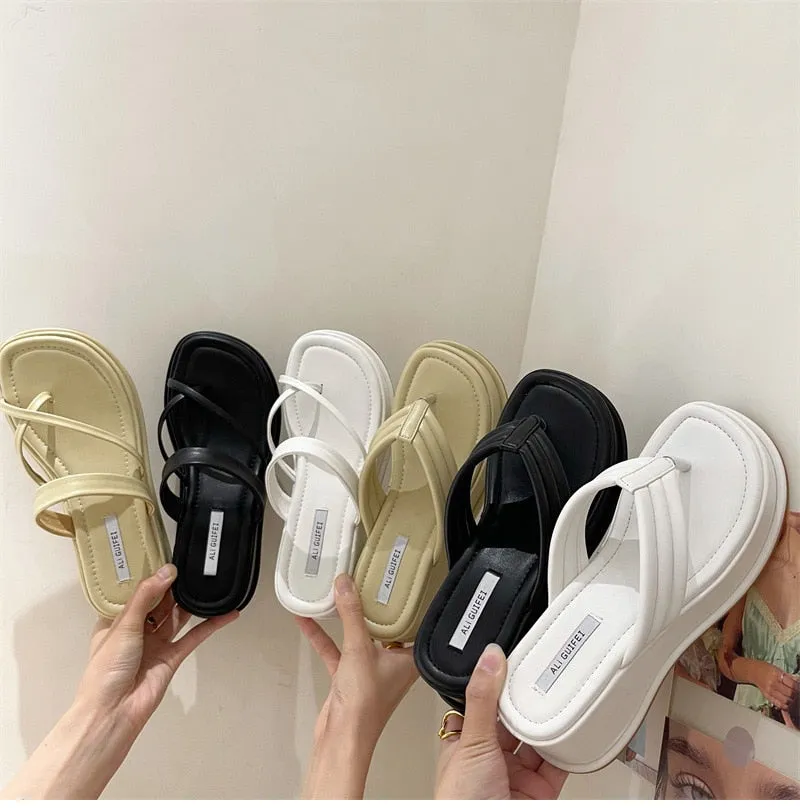 Embroidery On Slippers Wedge Platform Slip-On Outdoor Sandals