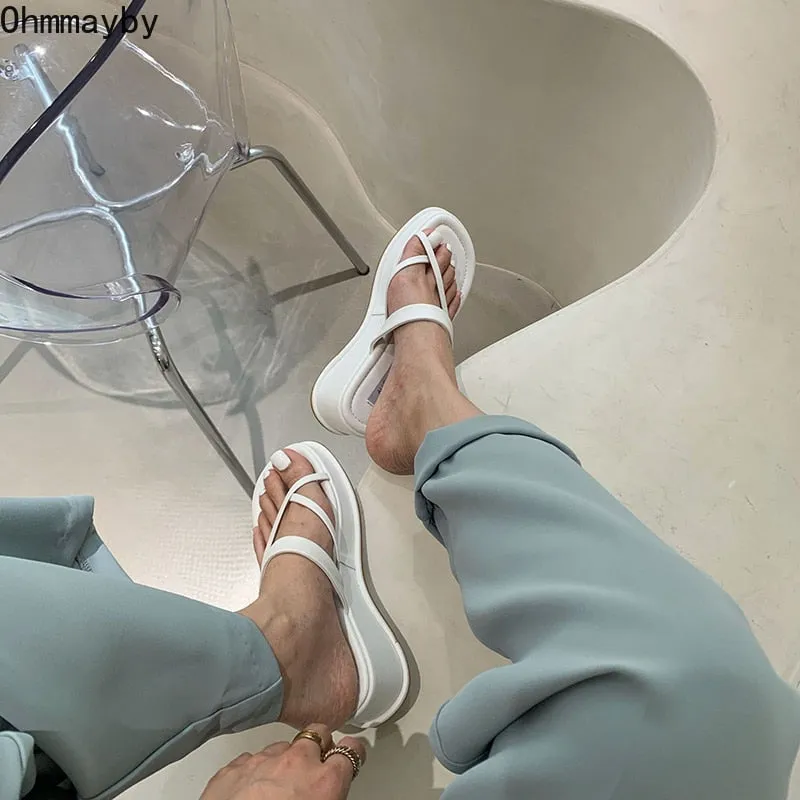 Wedge Platform Slip-On Outdoor Sandals Satin Slippers