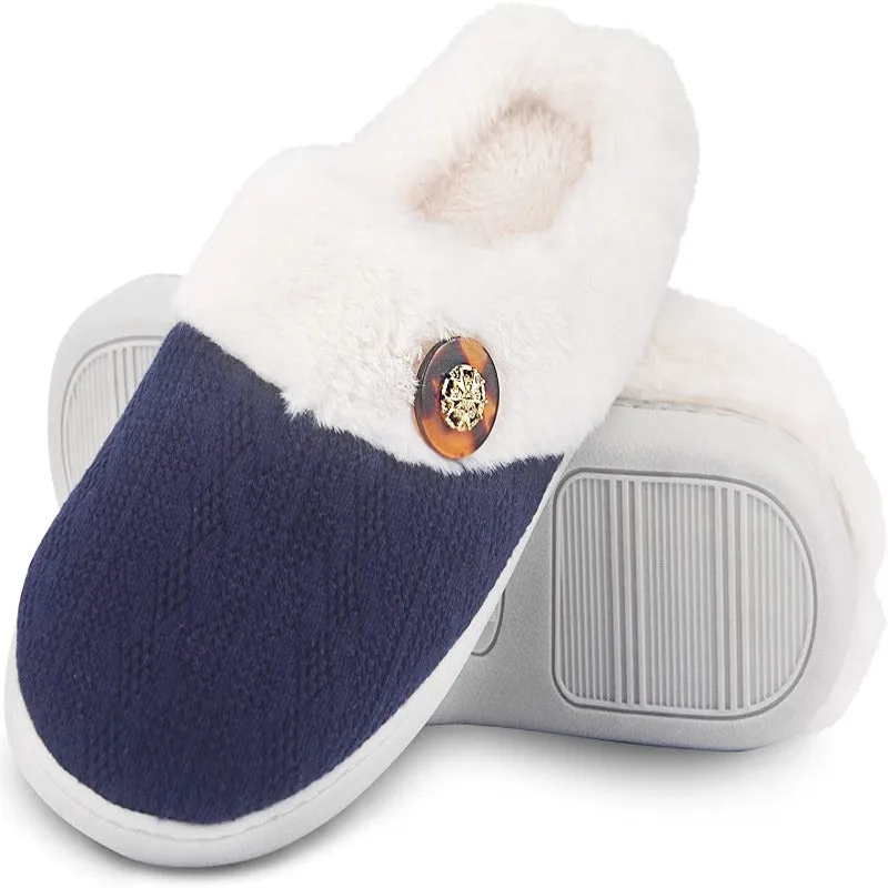 Women's Memory Foam Fuzzy House Slippers - Indoor Outdoor with Faux Fur Lining Basket Of Slippers