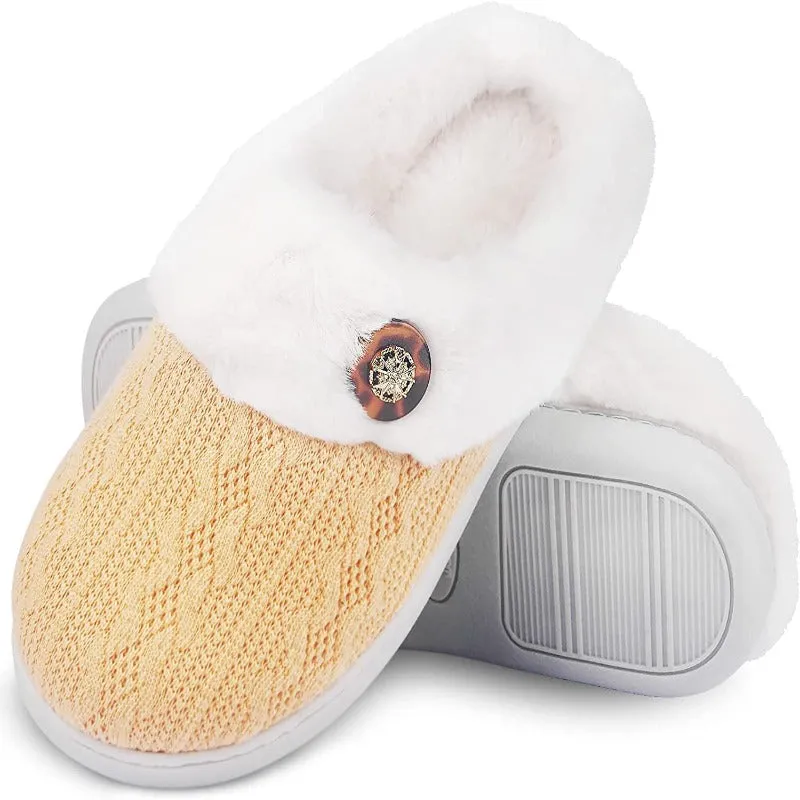 Women's Memory Foam Fuzzy House Slippers - Indoor Outdoor with Faux Fur Lining Customize Slippers