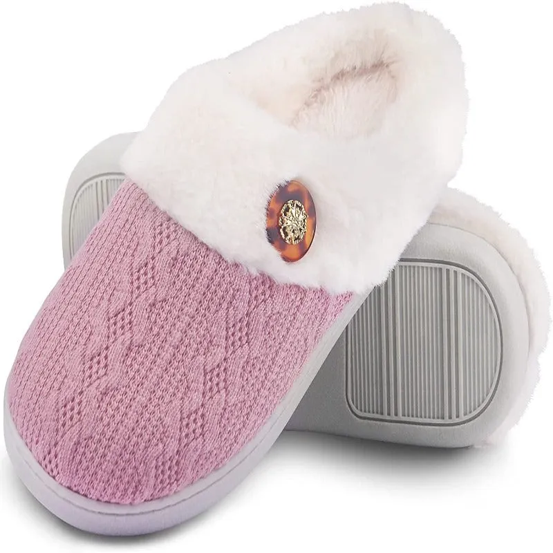 Best Slippers For Foot Pain Women's Memory Foam Fuzzy House Slippers - Indoor Outdoor with Faux Fur Lining