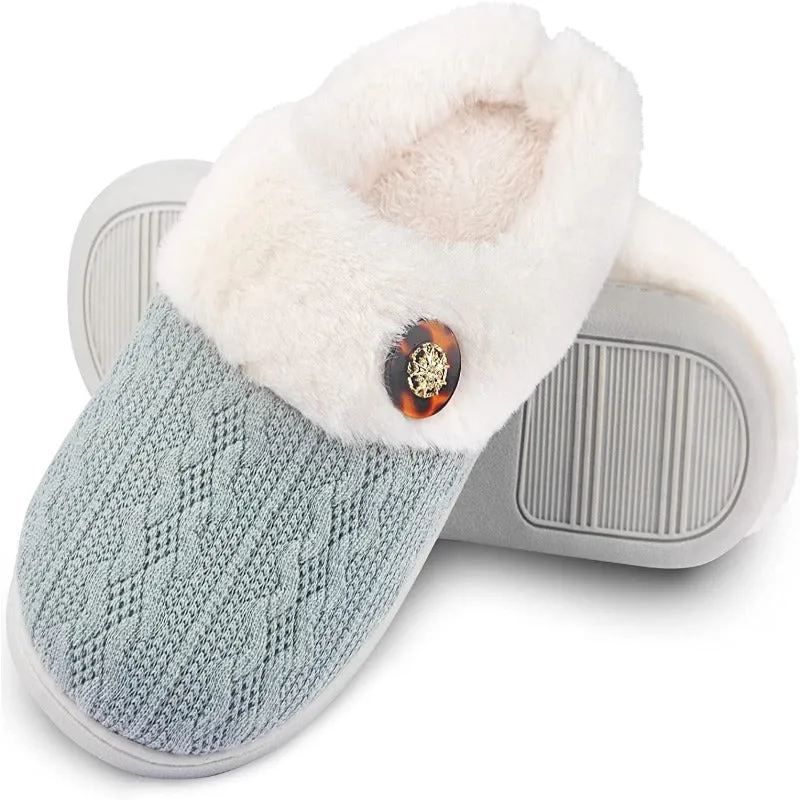 Yoshi Slippers Women's Memory Foam Fuzzy House Slippers - Indoor Outdoor with Faux Fur Lining