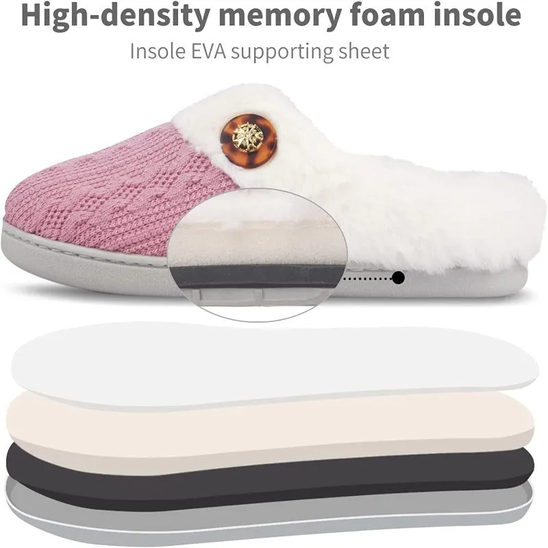 Women's Memory Foam Fuzzy House Slippers - Indoor Outdoor with Faux Fur Lining Organic Slippers
