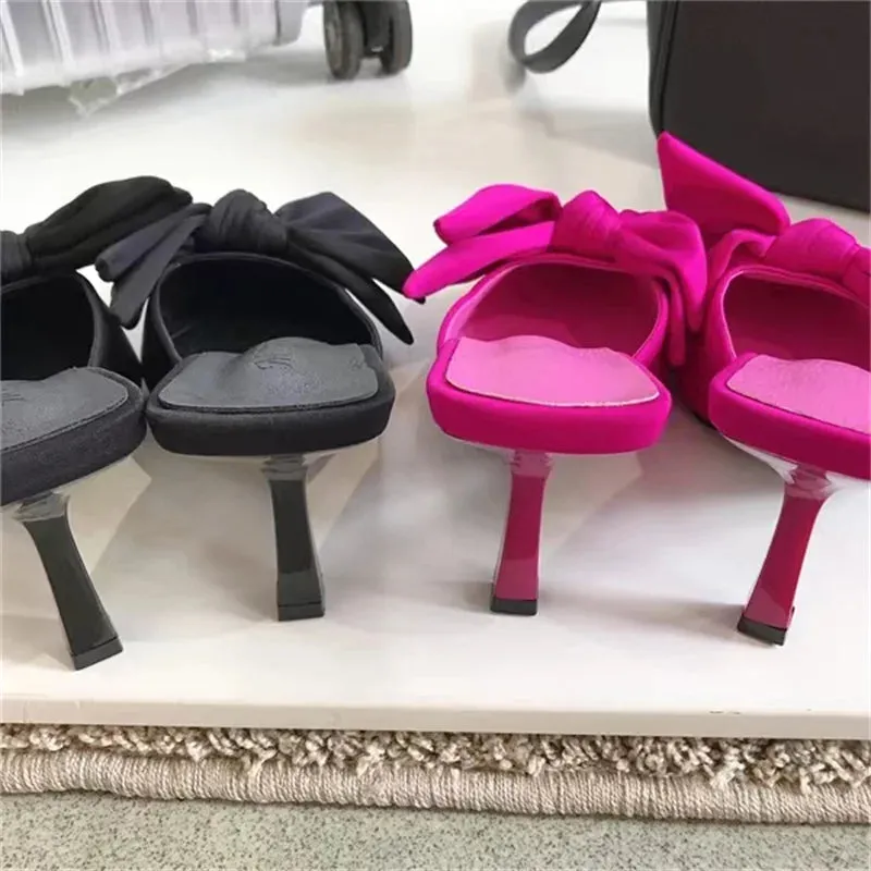 Butterfly-knot Mules Women Slippers Elegant Pointed Toe Thin High Heels Ladies Summer Fashion Party Prom Shoe Oh Dem Golden Slippers