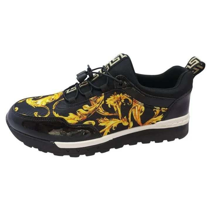 Black and Gold Paisley Design Men's Lace-Up Sneakers Casual Shoes Style No: t2 Nunn Bush Sneakers