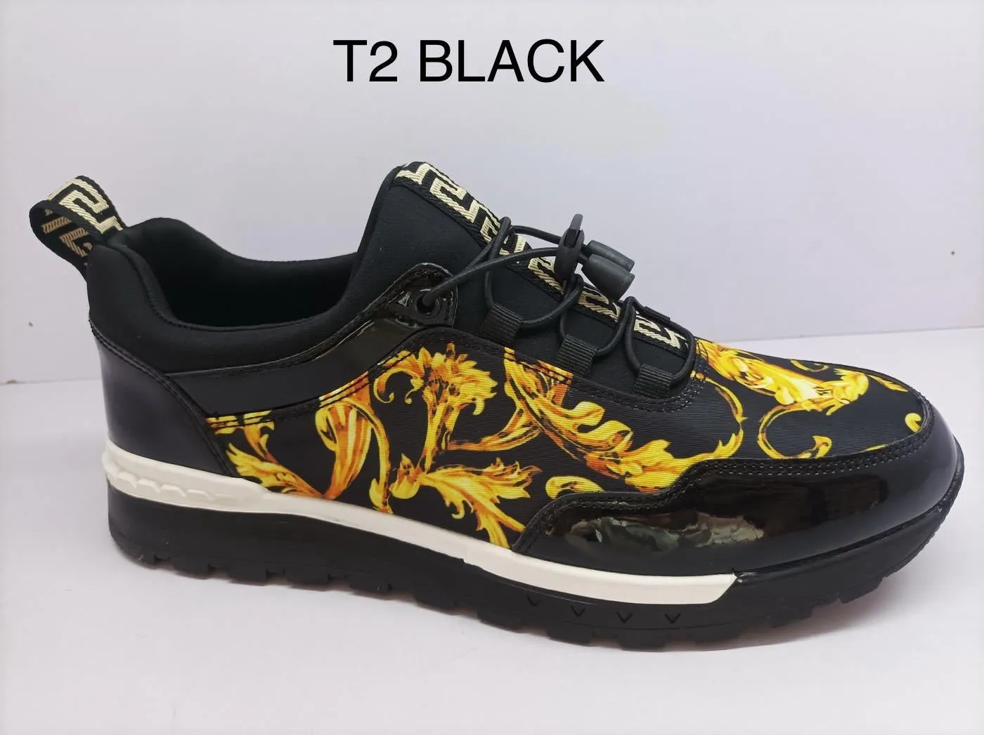Sneakers Amazon Black and Gold Paisley Design Men's Lace-Up Sneakers Casual Shoes Style No: t2