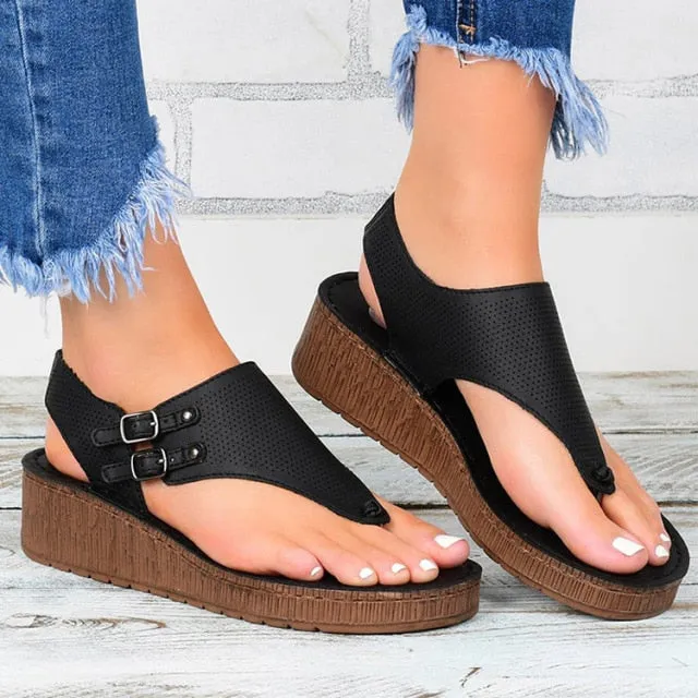Women Sandals 2021 New Women Heels Sandals Platform Wedges Shoes For Women Summer Sandalias Mujer Casual Flip Flops Plus Size 43 Flip Flops With Buckle