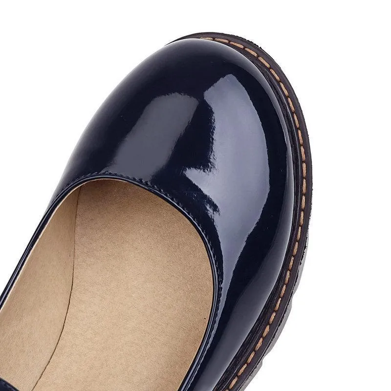 Women PU patent chunky platform marry jane loafers shoes Thin White Socks For Loafers