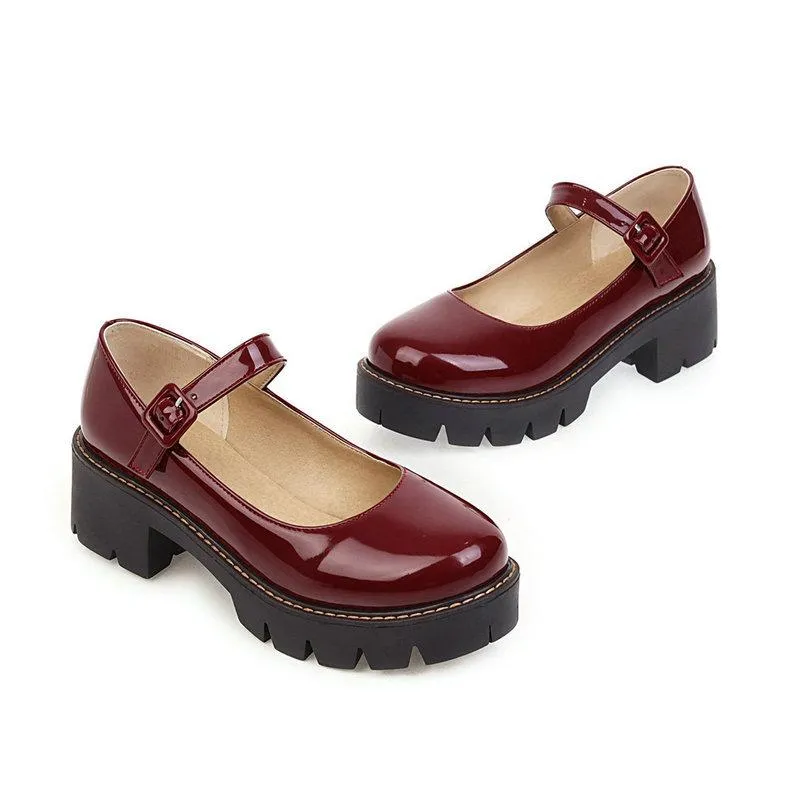 Women PU patent chunky platform marry jane loafers shoes Ballet Loafers