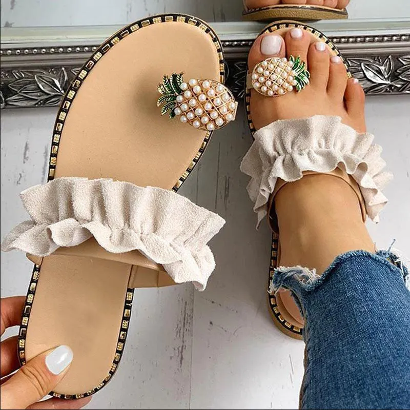Women Bead Wedges Pineapple Flip Flops Sandals American Made Flip Flops