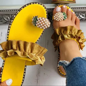 Flip Flops Half Sizes Women Bead Wedges Pineapple Flip Flops Sandals