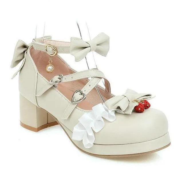 Loafers Wedge Heel Women cute bow lolita chunky block heel loafers shoes