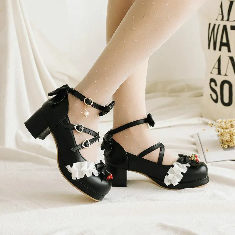 Nordstorm Loafers Women cute bow lolita chunky block heel loafers shoes