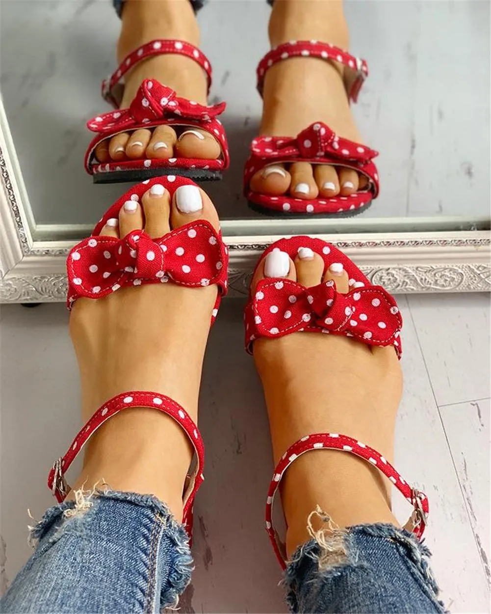 Flip Flops Formal Women Leisure Sweet Polka Dots Flat Sandals Shoes