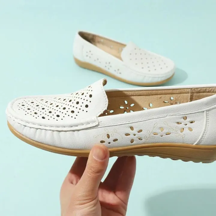 Tan Heeled Loafers Women Loafers Hollow Out Breathable Anti Slip Flats Shoes