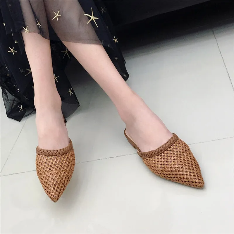 Peep Toe Sandals Heels Women Pointed Toe Low Flat Sandals