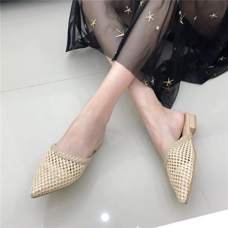 Women Pointed Toe Low Flat Sandals Beach Platform Sandals