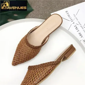 Women Pointed Toe Low Flat Sandals Euro Soft Sandals