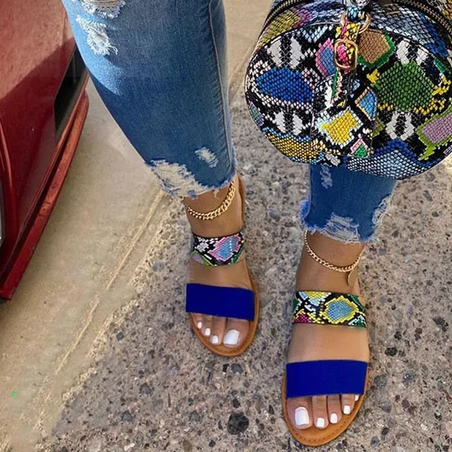 Women Slippers Snake Print Shoes Woman Casual Flat Slides Lady Outdoor Beach Flip Flops Comfort Female Shoes Summer Fashion New Cute Bow Flip Flops