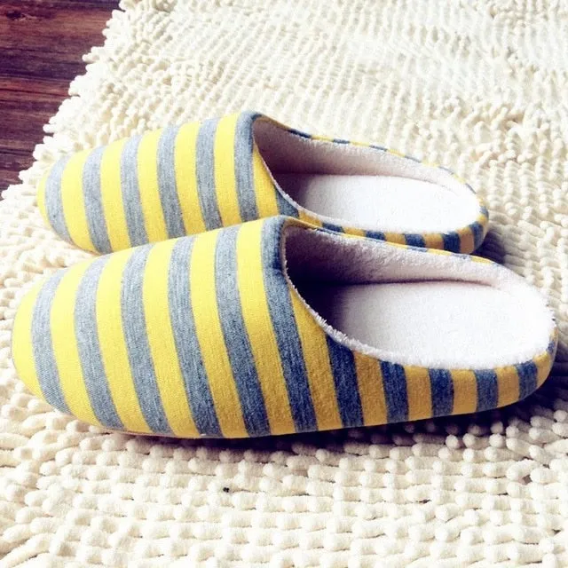 Women Striped Indoor Slippers Unisex Women House Shoes Classic Doodle Fur Slide