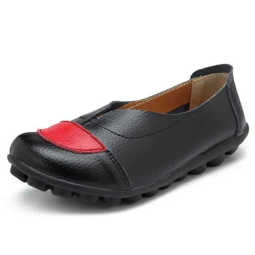 Cabaret Loafers Women V Shaped Stitching Leather Casual Flat Loafers Shoes